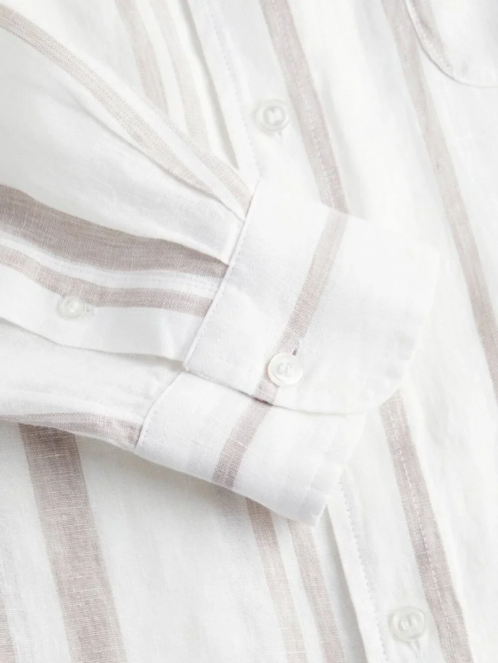 100% Linen Button Down Shirt | Beige Stripe | Size M - Picture 3 of 10